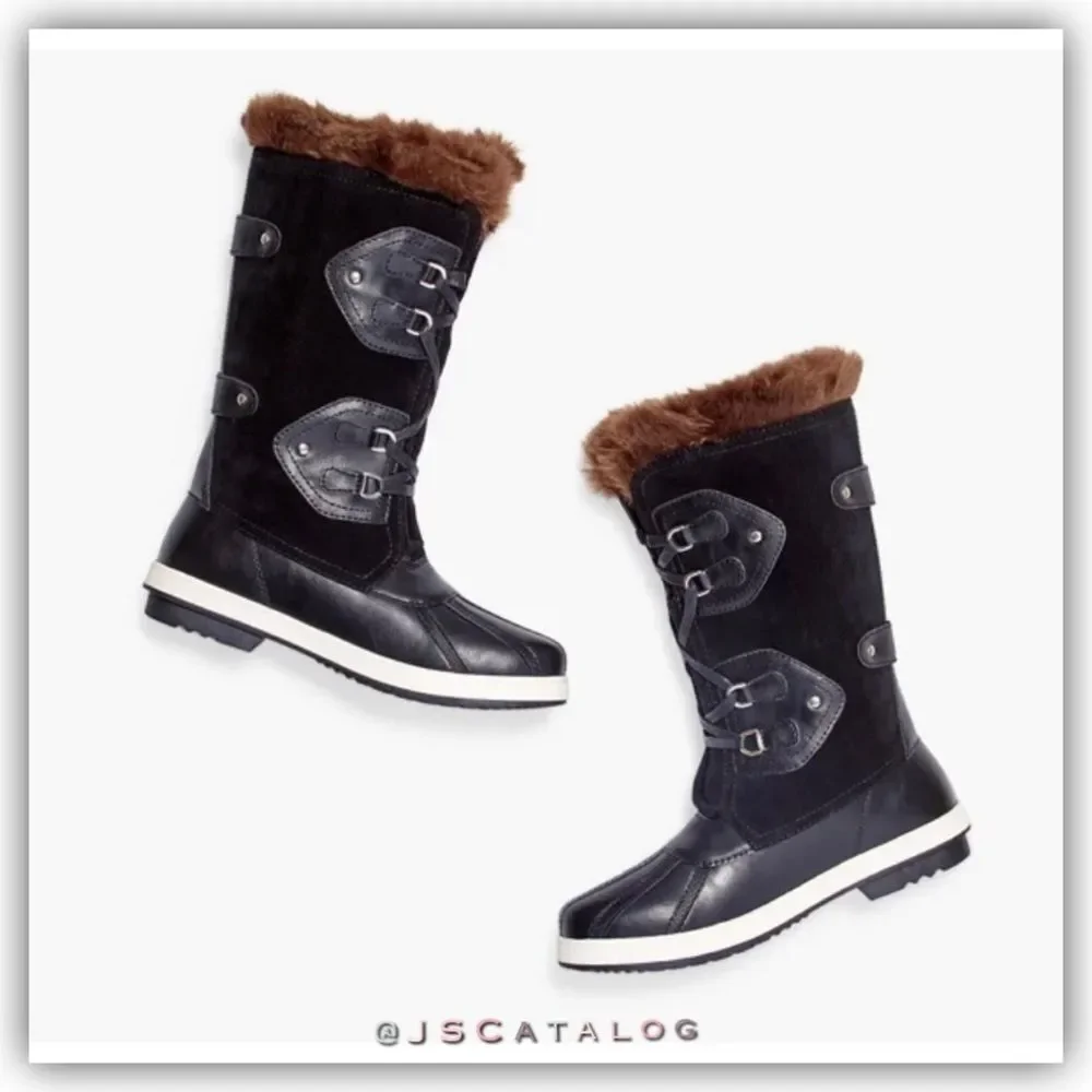 Marley Lace Up Faux Fur Snow Winter Boots In Black Size 7